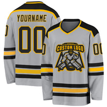 Load image into Gallery viewer, Custom Gray Black-Gold Hockey Jersey
