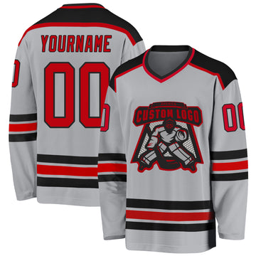 Custom Gray Red-Black Hockey Jersey