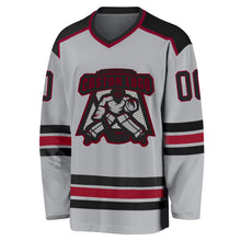 Load image into Gallery viewer, Custom Gray Black-Maroon Hockey Jersey
