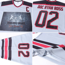 Load image into Gallery viewer, Custom Gray Black-Maroon Hockey Jersey
