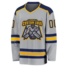 Load image into Gallery viewer, Custom Gray Navy-Gold Hockey Jersey
