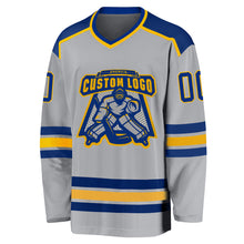 Load image into Gallery viewer, Custom Gray Royal-Gold Hockey Jersey
