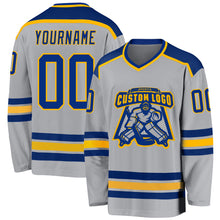 Load image into Gallery viewer, Custom Gray Royal-Gold Hockey Jersey
