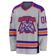 Load image into Gallery viewer, Custom Gray Purple-Orange Hockey Jersey
