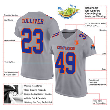 Custom Gray Royal-Orange Mesh Authentic Football Jersey