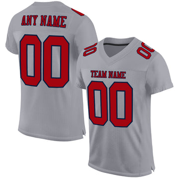 Custom Gray Red-Navy Mesh Authentic Football Jersey