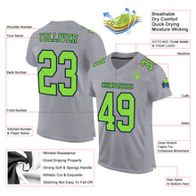 Load image into Gallery viewer, Custom Gray Neon Green-Navy Mesh Authentic Football Jersey

