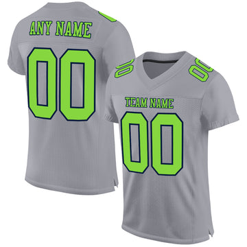 Custom Gray Neon Green-Navy Mesh Authentic Football Jersey