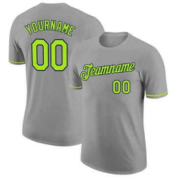 Custom Gray Neon Green-Navy Performance T-Shirt