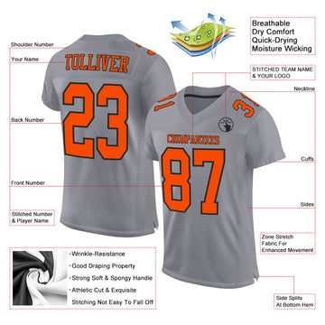 Custom Gray Orange-Black Mesh Authentic Football Jersey