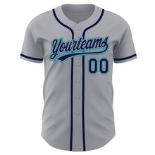 Load image into Gallery viewer, Custom Gray Navy-Teal Authentic Baseball Jersey
