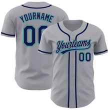 Load image into Gallery viewer, Custom Gray Navy-Teal Authentic Baseball Jersey
