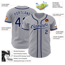 Load image into Gallery viewer, Custom Gray Navy-White Authentic Baseball Jersey
