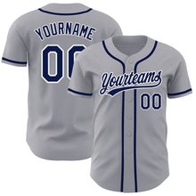 Load image into Gallery viewer, Custom Gray Navy-White Authentic Baseball Jersey
