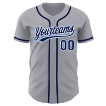 Load image into Gallery viewer, Custom Gray Navy-Light Blue Authentic Baseball Jersey
