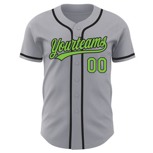 Custom Gray Neon Green-Black Authentic Baseball Jersey