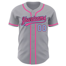 Load image into Gallery viewer, Custom Gray Light Blue Black-Pink Authentic Baseball Jersey
