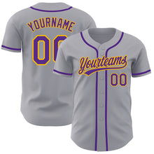 Load image into Gallery viewer, Custom Gray Purple-Gold Authentic Baseball Jersey
