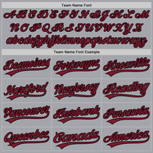 Load image into Gallery viewer, Custom Gray Crimson-Black Authentic Baseball Jersey
