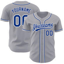 Load image into Gallery viewer, Custom Gray Royal-White Authentic Baseball Jersey
