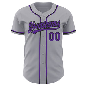 Custom Gray Purple-Black Authentic Baseball Jersey