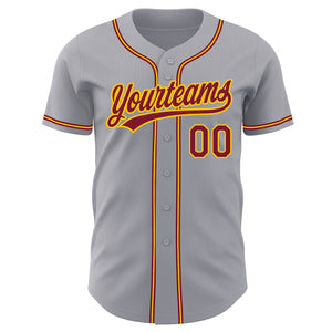Custom Gray Crimson-Gold Authentic Baseball Jersey