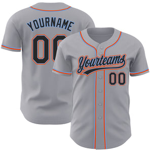 Custom Gray Black Powder Blue-Orange Authentic Baseball Jersey