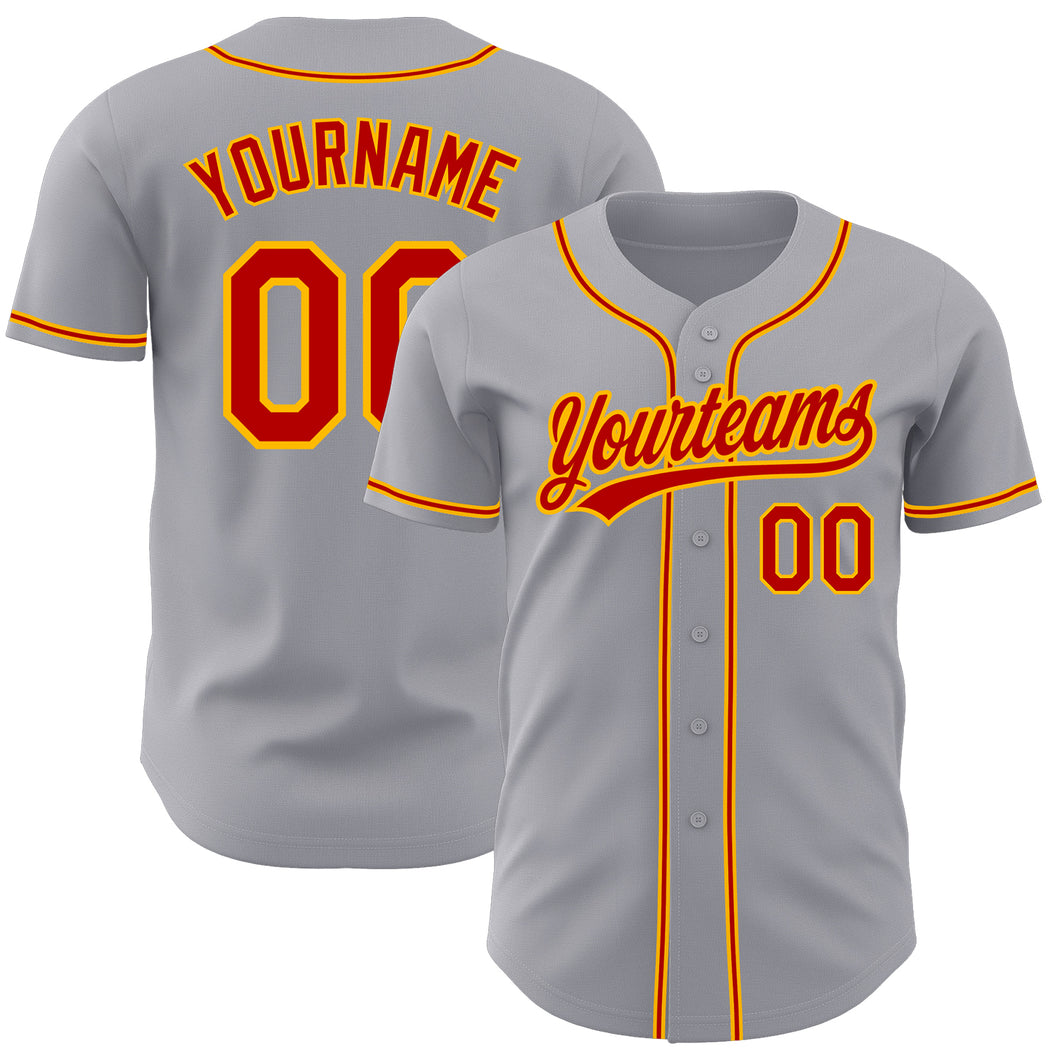 Custom Gray Red-Gold Authentic Baseball Jersey