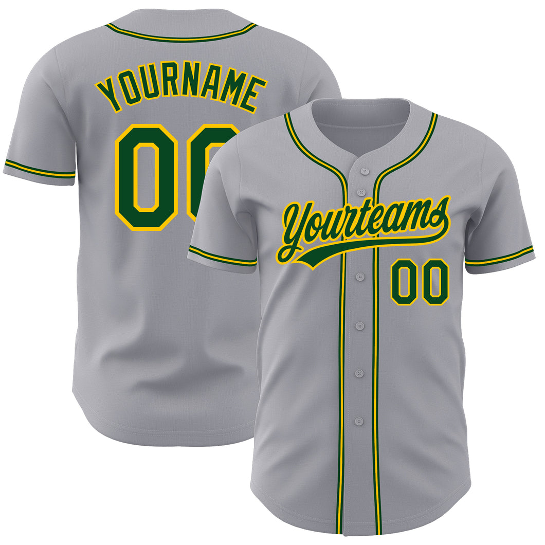 Custom Gray Green-Gold Authentic Baseball Jersey
