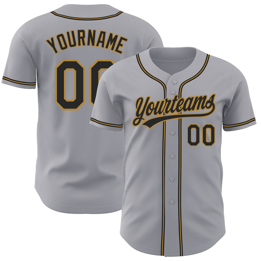 Custom Gray Black-Old Gold Authentic Baseball Jersey