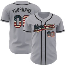 Load image into Gallery viewer, Custom Gray Vintage USA Flag-Black Authentic Baseball Jersey
