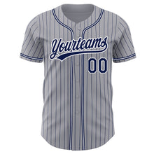Load image into Gallery viewer, Custom Gray Navy Pinstripe Navy-White Authentic Baseball Jersey
