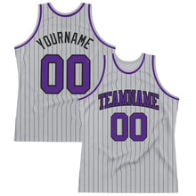 Load image into Gallery viewer, Custom Gray Black Pinstripe Purple Authentic Basketball Jersey
