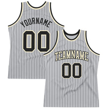 Load image into Gallery viewer, Custom Gray Black Pinstripe Black-Cream Authentic Basketball Jersey
