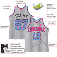 Load image into Gallery viewer, Custom Gray Black Pinstripe Light Blue-Pink Authentic Basketball Jersey
