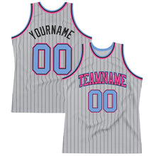 Load image into Gallery viewer, Custom Gray Black Pinstripe Light Blue-Pink Authentic Basketball Jersey
