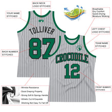 Load image into Gallery viewer, Custom Gray Black Pinstripe Kelly Green Authentic Basketball Jersey
