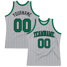Load image into Gallery viewer, Custom Gray Black Pinstripe Kelly Green Authentic Basketball Jersey
