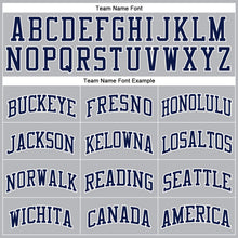 Load image into Gallery viewer, Custom Gray Navy Pinstripe Navy-White Authentic Basketball Jersey
