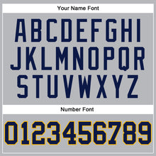 Load image into Gallery viewer, Custom Gray Navy Pinstripe Navy-Gold Authentic Basketball Jersey
