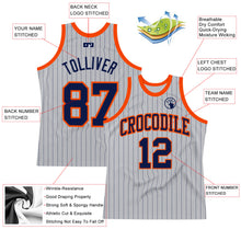 Load image into Gallery viewer, Custom Gray Navy Pinstripe Navy-Orange Authentic Basketball Jersey
