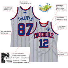 Load image into Gallery viewer, Custom Gray Royal Pinstripe Royal-Red Authentic Basketball Jersey
