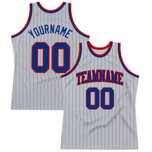 Load image into Gallery viewer, Custom Gray Royal Pinstripe Royal-Red Authentic Basketball Jersey
