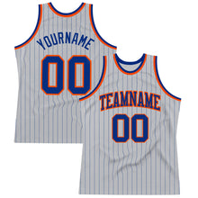 Load image into Gallery viewer, Custom Gray Royal Pinstripe Royal-Orange Authentic Basketball Jersey
