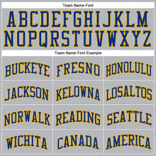 Load image into Gallery viewer, Custom Gray Royal Pinstripe Royal-Gold Authentic Basketball Jersey
