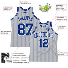Load image into Gallery viewer, Custom Gray Royal Pinstripe Royal-White Authentic Basketball Jersey
