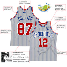 Load image into Gallery viewer, Custom Gray Royal Pinstripe Red-White Authentic Basketball Jersey
