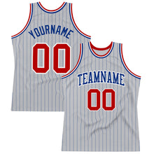 Load image into Gallery viewer, Custom Gray Royal Pinstripe Red-White Authentic Basketball Jersey
