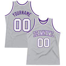 Load image into Gallery viewer, Custom Gray White-Purple Authentic Throwback Basketball Jersey
