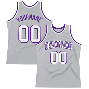 Custom Gray White-Purple Authentic Throwback Basketball Jersey